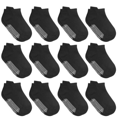 Debra Weitzner Anti-Slip Gripper Ankle Socks for Kids, 6-12 Months, Black, 12 Pairs