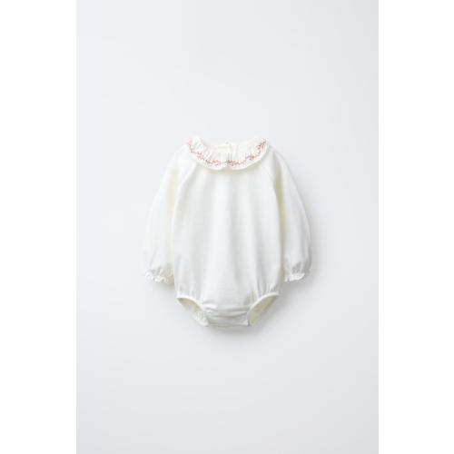 EMBROIDERED COLLAR BODYSUIT - Ecru | ZARA United States
