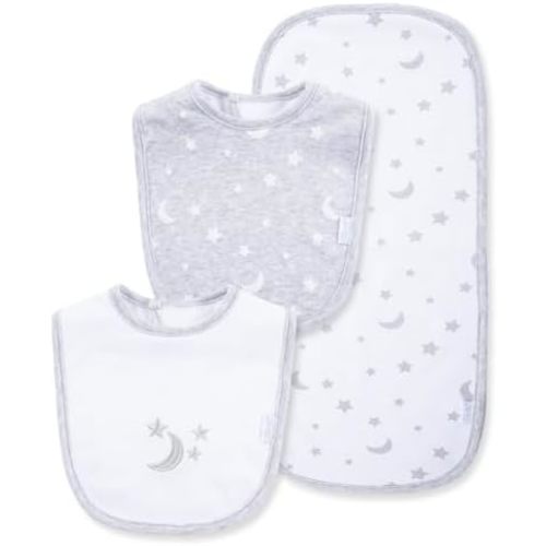 Little Me Clothes for Baby Boys’ and Girls’ 2 Bibs and 1 Burp Cloth Set, Soft Cotton Feeding Essentials with Velcro Closures
