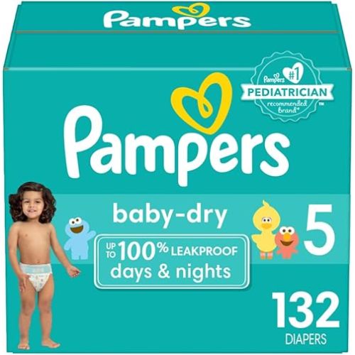 Pampers Baby Dry Diapers - Size 5, 132 Count, Absorbent Disposable Diapers
