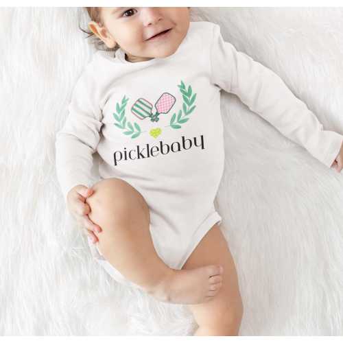 Pickleball Baby long sleeve onesie, Eco-Friendly Baby Clothes, 100% organic cotton, Irresistible Pickle baby, funny gift for gender reveal