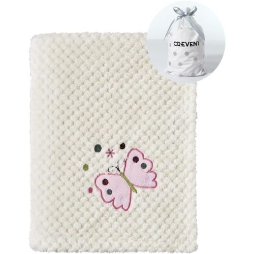 CREVENT 30''X40'' Cute Cozy Fluffy Warm Baby Blanket for Girls Infants Toddlers' Bedding Crib Cot Stroller, Baby Shower Birthday Newborn's Gift Ivory- Butterfly