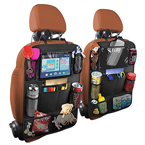 Osilly Car Seat Back Organizer, 2 Pack Backseat Storage Bag with Touch Screen Tablet Holder & 9 Pockets, Durable Waterproof Oxford Fabric, Travel Accessories, Road Trip Essentials for Kids