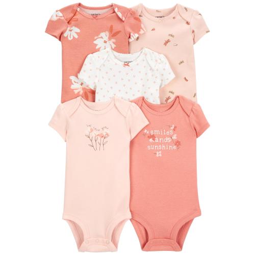 Baby 5-Pack Short-Sleeve Original Bodysuits - Style,Pink/White