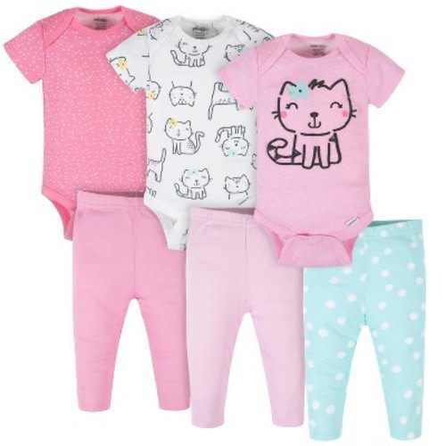 Onesies® Brand Baby Girls' Bodysuits & Pants 6-Piece Set, Color: Cat, Size: 0-3 months
