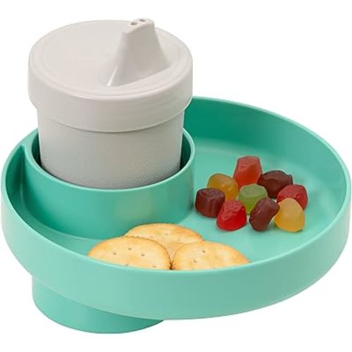 Travel Tray Round, USA Made Easily Convert Your existing Cup Holder to a Tray and Cup Holder for use in a Car Seat, Booster, Stroller, Golf Cart and Anywhere You Have a Cup Holder! Teal