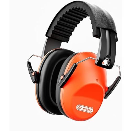 Dr.meter Ear Muffs for Noise Reduction: 27.4SNR Noise Cancelling Headphones for Kids Adults, EM100 Adjustable Hearing Protection Earmuffs for Monster Jam, Autism Sensory, Concerts, Fireworks Orange
