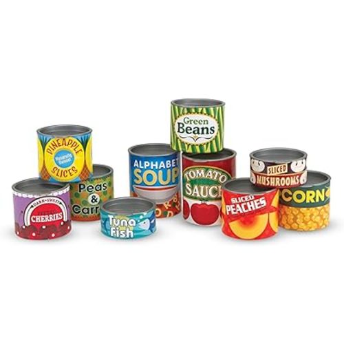 Melissa & Doug Let's Play House! Grocery Cans Play Food Kitchen Accessory ,3+ years- 10 Stackable Cans With Removable Lids
