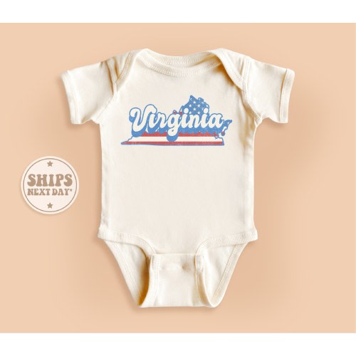 Virginia State Onesie®, Vintage Patriotic Onesie®, Retro Natural Baby Gift, Long Distance Gift #TLC00365