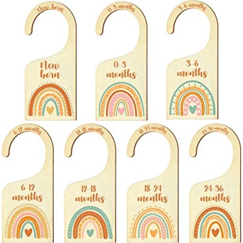 Set of 7 Baby Closet Dividers for Clothes Organizer from Newborn to Toddler Boho Baby Clothes Size Hanger Organizer Rainbow Designs for Nursery Decor
