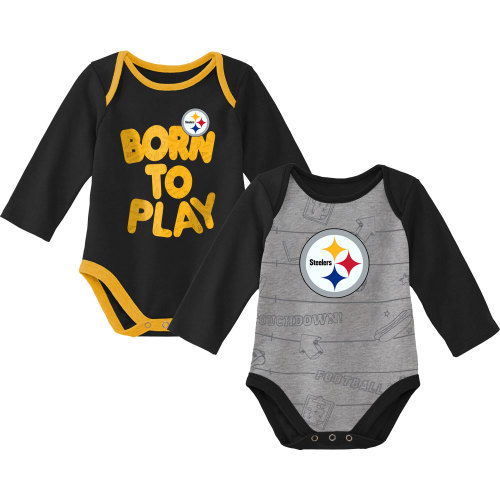 Newborn & Infant Pittsburgh Steelers Black/Heathered Gray Born To Win Two-Pack Long Sleeve Bodysuit Set