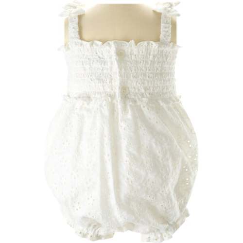 Babys Eyelet Embroidered Ruched Bow Strap Bubble, White - Rachel Riley | Maisonette