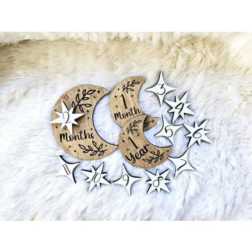 Celestial Baby Milestone Marker Photo Prop, Crescent Moon Milestone Markers, Unique Baby Shower Gift, Celestial Baby Nursery Decor