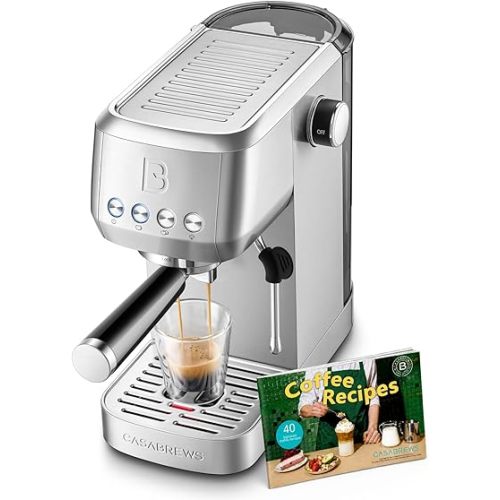 CASABREWS 3700 Essential Espresso Machine 20 Bar, Stainless Steel Cappuccino & Latte Coffee Maker with Steam Frother for Home, 43.9oz Water Tank, Silver