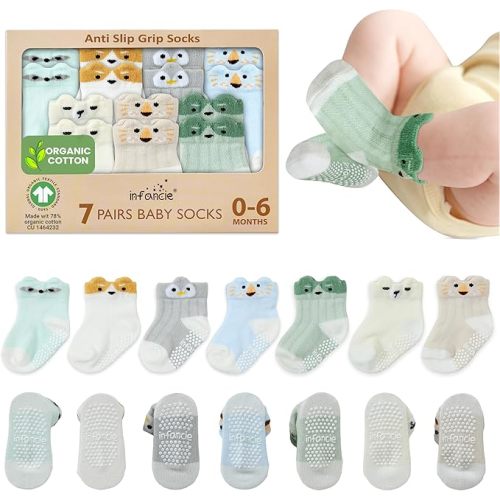 Organic Cotton 100% GOTS Certified Baby Socks 0-6 Months Soft for Infants Breathable, Newborn Socks Animal Design
