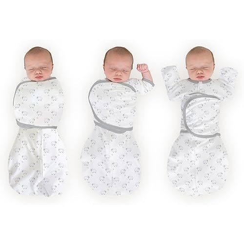 SwaddleDesigns 6-Way Omni Swaddle Sack Arms Up Swaddle for Newborn, More Options to Calm Startle Reflex, Improves Sleep, Easy Transition Baby Sleep Sack, Small, 0-3 Mo, 6-12 lbs, Tiny Lambs