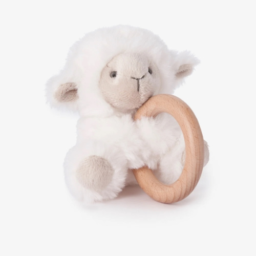 Plush Lamb Wooden Ring Rattle – Elegant Baby