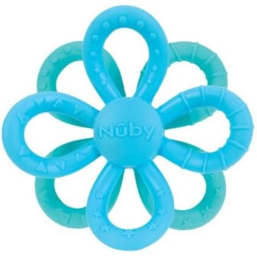 Nuby Fun Loops Teether - Flower-Shaped Infant Teething Toy for Babies - 3+ Months - Blue and Aqua