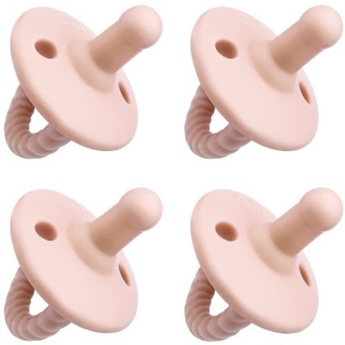 Pacifier 4 pack Soother for Newborns 100% Food Grade Soft Silicone by Comfy Cubs - Stage 2, Pink
