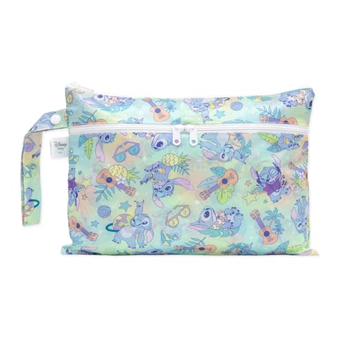 Bumkins Disney Waterproof Wet Dry Clutch Bag for Baby, Travel, Swim Suit, Cloth Diapers, Pump Parts, Pool, Gym Clothes, Toiletry, Strap to Stroller, Daycare, Zip Reusable Bag, Packing Pouch, Stitch