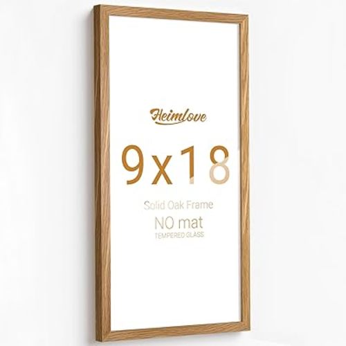 9x18 Picture Frames Oak Wood,9 x 18 Photos Frame with Tempered Glass,Wall Gallery Poster Frame with No Mat,Horizontal and Vertical for Wall Mounting,Home Office Decoration,Natural Oak Color