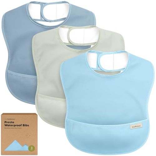 KeaBabies 3-Pack Waterproof Baby Bibs for Eating - Lightweight Toddler Feeding Bibs with Large Food Catcher, Mess Proof, Food-Grade Baby Eating Essentials, Easy to Put On & Clean (Ocean)