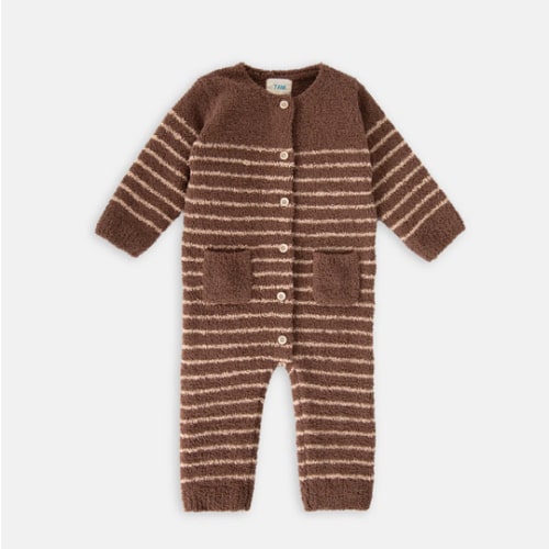 Long Sleeve Striped Jumpsuit - Fuzzy