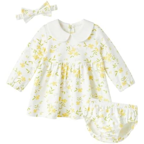pureborn Baby Toddler Girl Dress with Bloomer Short and Long Sleeve Playwear Dress with Diaper Cover