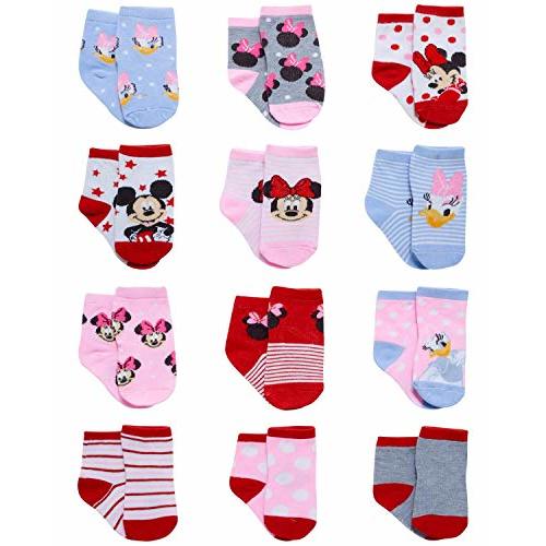 Disney Baby Girls Socks - 12 Pack Soft Newborn Baby Socks with Disney Character Prints - Cute Newborn and Infant Socks, 0-24M