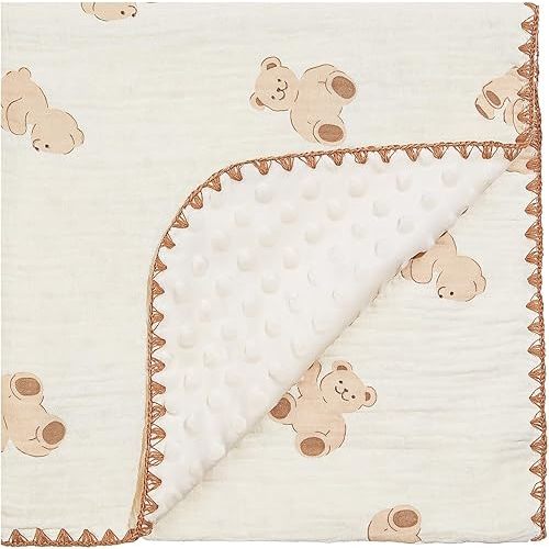 Baby Blanket Double Layer Cotton 40 x 40 Soft Receiving Blanket with Pattern Machine Washable Bear