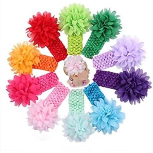 Baby Girls Headbands - Soft Elastic Hair Bands with 10 Lovely Colored Chiffon Flowers Hair-bow Hair Accessories for Toddlers and Kids (10Pcs/pack, Chiffon Headbands)