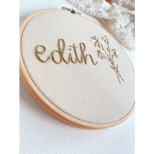 Personalised Floral Embroidery Hoop – Custom Name Hoop Art, Hand Embroidered Nursery Decor, Baby Shower or Birth Announcement Gift