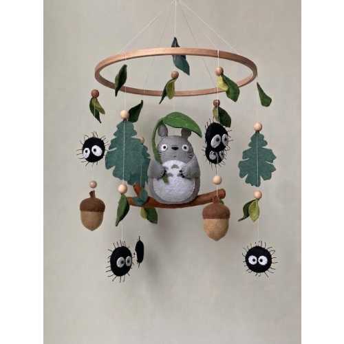 Totoro Inspired Baby Mobile, Anime Gift, Felt Anime Mobile Woodland Nursery Decor, Forest Spirit Crib Mobile, Baby Gift