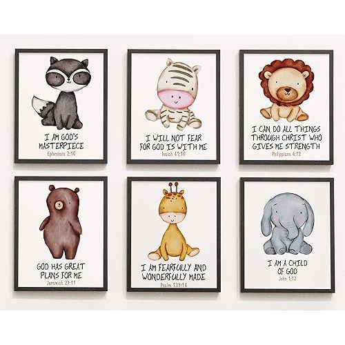 Tuyashua Bible Verse Wall Art, Woodland Animal Art Print Set of 6 (8×10inch), christian wall decor, Watercolor Baby Animal Posters, Baby Animal Wall Art, Nursery Room Wall Decor (UNFRAMED) ZSH009