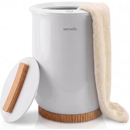 SereneLife Bucket Towel Warmers, White Large Towel Warmer for Spa and Bathroom, Luxury Towel Heater Gifts for Him & Her, Auto Shut-Off, Fits 2 large, Blankets, Bathrobes, PJ's
