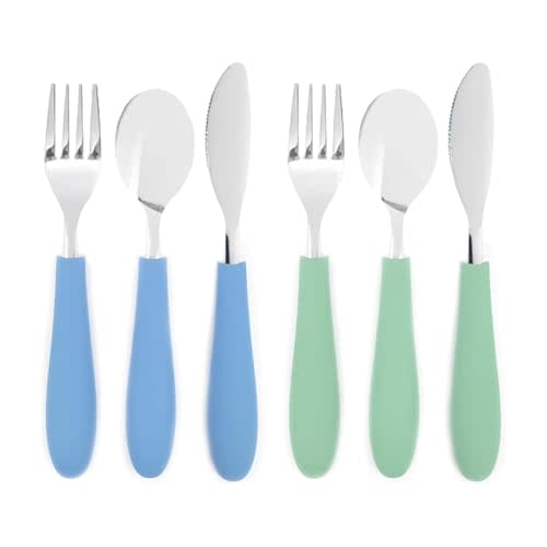 Elk and Friends Kids Silverware with Silicone Handle | Childrens Safe Flatware | Kids Utensils | Spoon + Fork + Knife set | 4 years+ | 6 Pieces