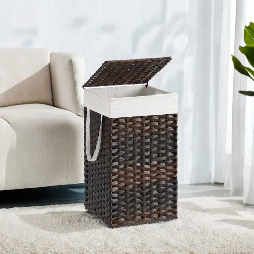 Laundry Hamper with Lid 17.2 Gallon Rattan Clothes Laundry Basket with Lid and Handles Foldable Removable Liner for Laundry Room Brown