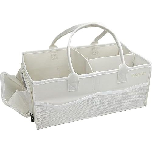 Baby Diaper Caddy, Car Caddy Storage Basket, Portable Organizer Caddy, Nursery Storage Bin Basket with Handle, Felt Diaper Organizer for Changing Table, Newborn Gift for Shower (White)