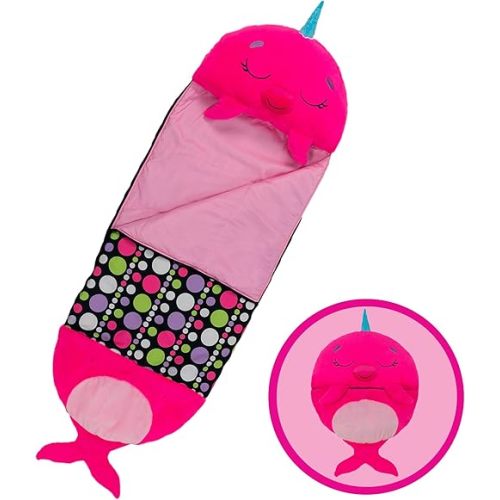 Happy Nappers Pillow & Sleepy Sack- Comfy, Cozy, Compact, Super Soft, Warm, All Season, Sleeping Bag with Pillow- Narwhal (Medium- 54” x 20”)