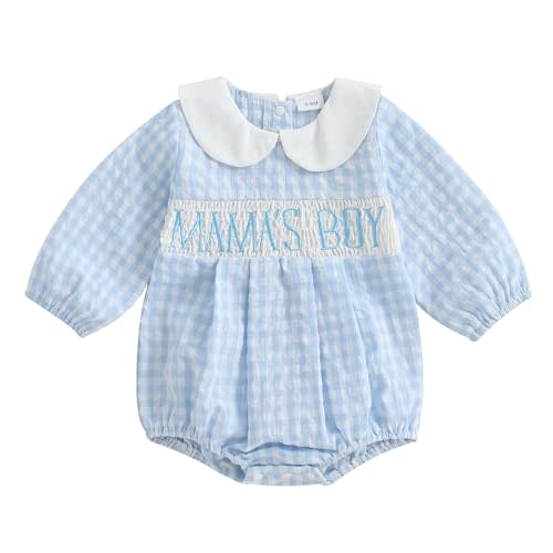 KKCVMOMOQ Newborn Baby Boy Summer fall Clothes Mamas Boy Bubble Romper Smocked Clothes Infant Bodysuit Long Sleeve Onesie