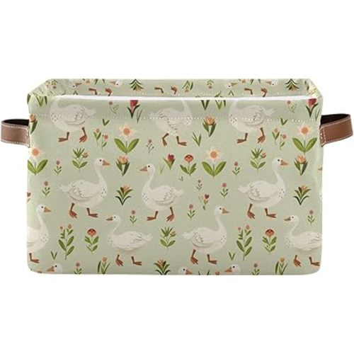 ALAZA Floral Duck Goose Foldable Storage Box Storage Basket Organizer Bins with Handles for Shelf Closet Living Room Bedroom Home Office 2 Pack