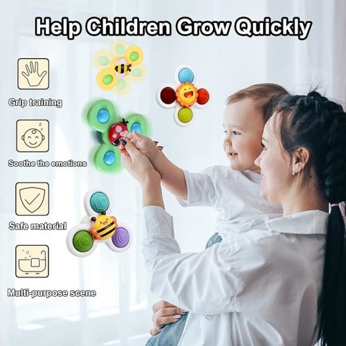 Suction Cup Spinner Toy for Baby - Suction Cup Fidget Spinner Toys Bath Toys Window Spinning Top Baby Toys 12-18 Months Christmas Birthday Gifts for 1 2 3 Boys Girls Sensory Toys for Toddlers 1-3 - Set of 6