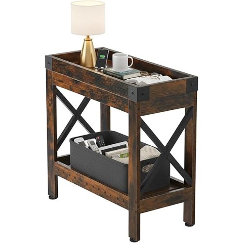 Narrow Side Table, Slim End Table,Sofa Side Table, End Table Nightstand for Bedroom, Living Room, Small Spaces