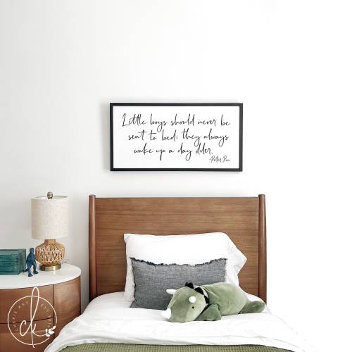 peter pan nursery | little boys should never be sent to bed | peter pan quote | boys room wall decor | boys room sign | D1