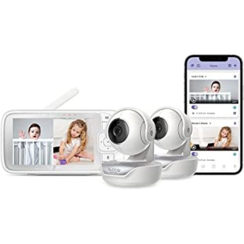 Hubble Connect Twin 5" Smart Baby Monitor with Camera and Audio, NightVision Smart Baby Camera Monitor; Pan Tilt Zoom; 2Way Talk & Room Temp Sensor, 1000ft Range, WiFi Baby Monitor with Smartphone App