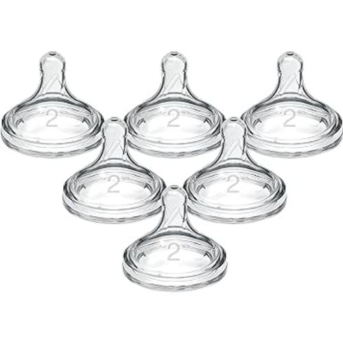 Dr. Brown's Natural Flow Level 2 Wide-Neck Baby Bottle Silicone Nipple, Medium Flow, 3m+, 100% Silicone Bottle Nipple, count 6 (Pack of 1)