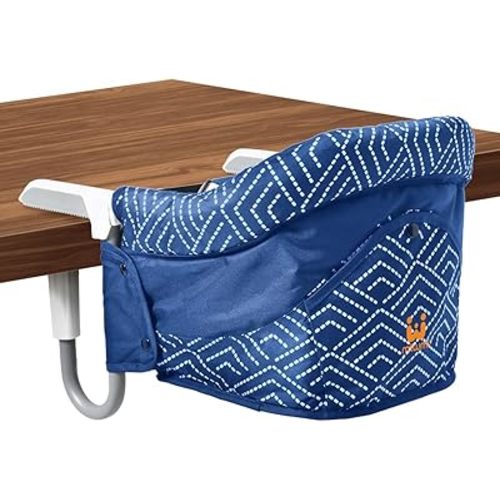 MTWML Portable High Chair for Table,Hook On High Chair That Attaches to Table,Space Saver Clip On Counter High Chair for Baby,Easy Clean Baby Feeding Seat with Carry Bag for Travel(Stripe-Blue)