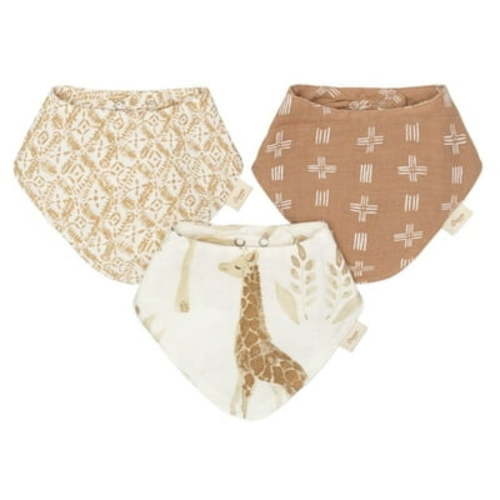 Crane Baby Kendi Unisex Adjustable Fit 100% Cotton 4 Layer Musin Bandana Bib, Brown, Infant, 3 Piece