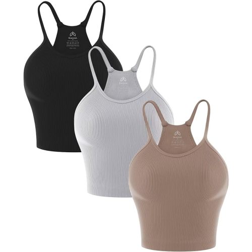 L/XL Sunzel Ribbed Crop Tank Top for Women Seamless Racerback Camisole | Buttery Soft Nylon Spandex, Opaque No See Through, Stays in Place, Unpadded, Slim Fit, No Shrink, Yoga Workout Gym Casual