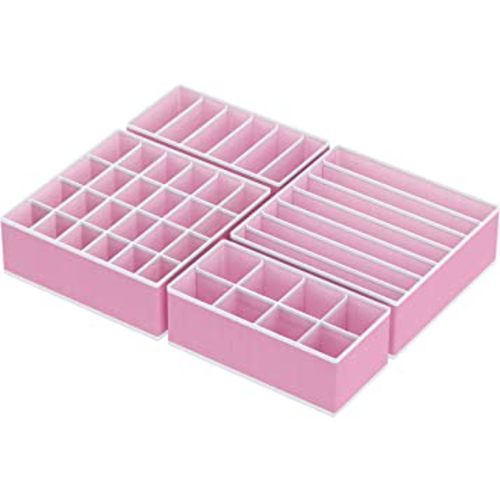 Simple Houseware Closet Underwear Organizer Drawer Divider 4 Set, Pink